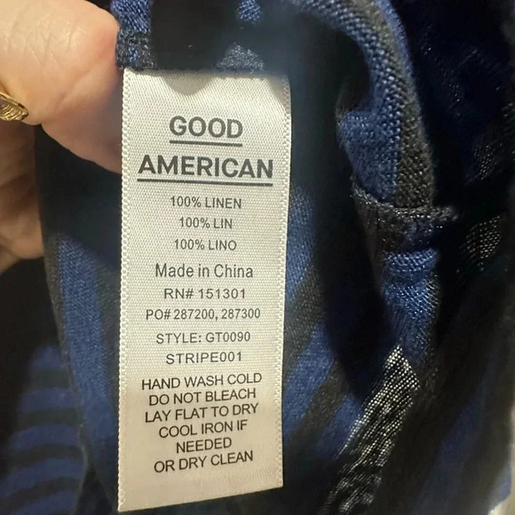 Good American Navy 100% Linen Stripe Blouse Size Small - Picture 4 of 4